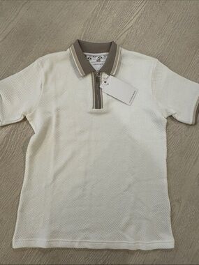 Cactus White Polo with Taupe Contrast Collar